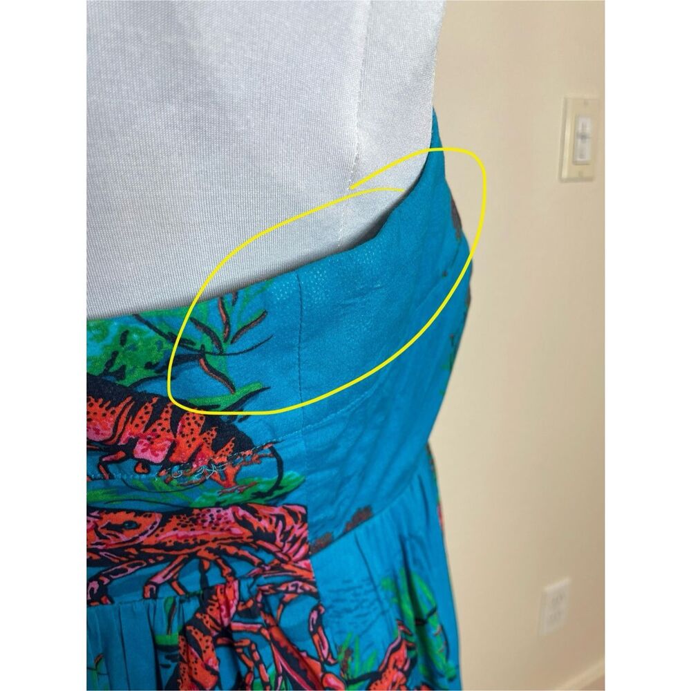 J.Crew Lobster Print Tiered Maxi Dress Sundress Turquoise Blue Size 6 - Picture 5 of 15